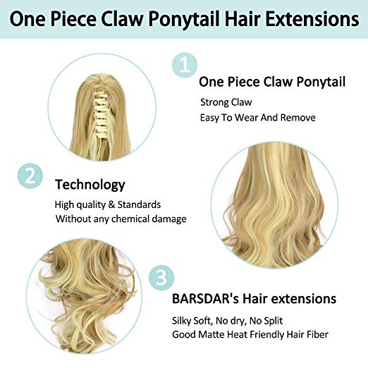 20〞Claw Ponytail Clip in Hair Extensions Hairpiece Synthetic Light Curly Soft Silky Nature Looking Heat-Resisting Different Colors for Women Fashion and Beauty-27H613#